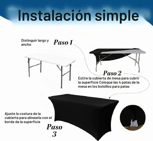 Vista 4 de Fundas de Mesa de Spandex Negro para Mesas de 6 Pies - Protector de Mantel Rectangular Universal Ajustado Elástico de 6 Pies, Lavable y Resistente a
