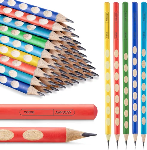 Vista 12 de M&G 12 piezas de lápices triangulares para niños, lápices HB con mango de corrección triangular, preafilados, lápices de grafito con madera