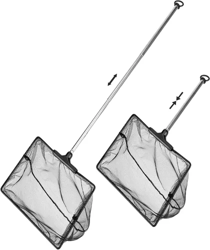 Vista 10 de Aquarium Fish Net 10.8"x16.3" Rectangular Fish Net with 5.5"-16.3" Handle Fine Mesh Nylon Fish Tank Accessory with Extendable Telescopic Plastic