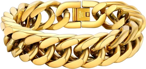 Vista 12 de PROSTEEL - Pulsera de cadena franco de acero inoxidable, pulseras gruesas de moda para hombres y mujeres, chapadas en oro negro de 18 quilates