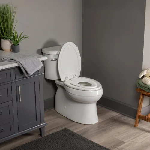 Vista 13 de Mayfair NextStep2 - Asiento de inodoro de cierre lento con asiento para orinal integrado para niños pequeños, desmontable, color blanco, redondo