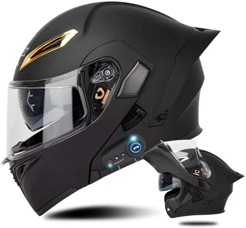 Vista 23 de AAREG - Casco de motocicleta con bluetooth, visera frontal abatible aprobada por DOT/ECE, viseras antivaho duales, para adultos, hombres, mujeres