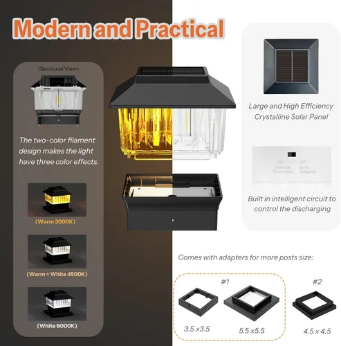 Vista 7 de Paquete de 6 luces solares para tapa de poste – Moderno #2: se adapta a postes de vinilo 4 x 4 y madera de 5 x 5 pulgadas, ahorro a granel