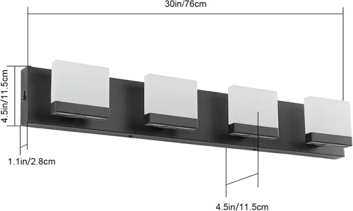 Vista 6 de SineRise Lámparas de tocador de baño modernas LED (4 luces, 30 pulgadas, 5CCT), lámparas de pared de baño modernas de acrílico mate negro sobre