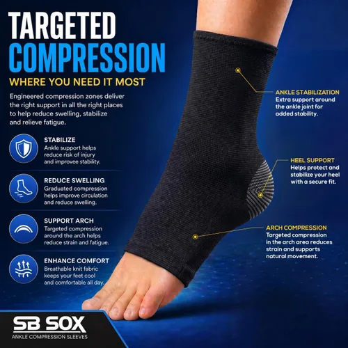 Vista 4 de SB SOX Tobillera de compresión (1 par) – Manga de soporte de tobillo para hombres y mujeres – Alivio para Aquiles, esguinces, fascitis plantar