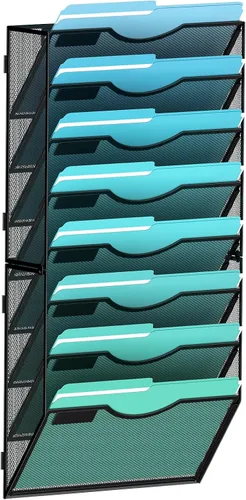 Vista 9 de Gawerk Organizador de archivos de pared colgante de 3 niveles, organizador de papel de correo de malla para colgar carpetas de archivos para oficina