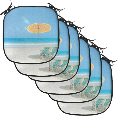Vista 137 de Lunarable Cojín para silla costera, diván del desierto, descanso solitario, vacaciones, tropical, resort playa, ocio, asiento acolchado para cocina
