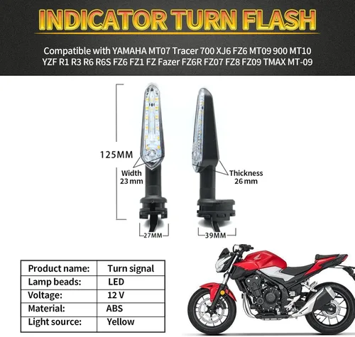 Vista 5 de 2 piezas de luces de señal de giro LED de reemplazo para YAMAHA MT07 Tracer 700 XJ6 FZ6 MT09 900 MT10 YZF R1 R3 R6 R6S FZ6 FZ1 FZ Fazer FZ6R FZ07