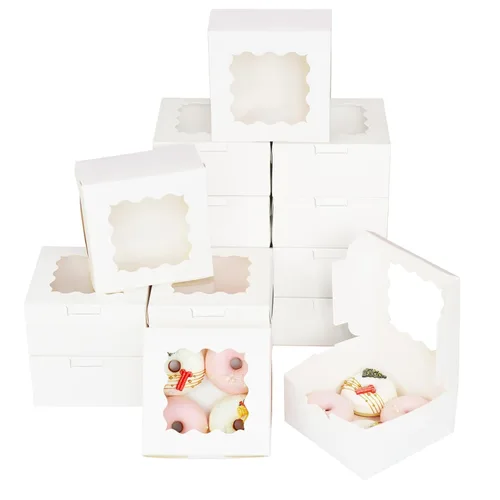 Vista 15 de Bakepacker 100 piezas Cajas Negras para Galletas 6x6x3 pulgadas Fácil Montaje Cajas de Pastelería Macarrones Cajas de Panadería con Ventana