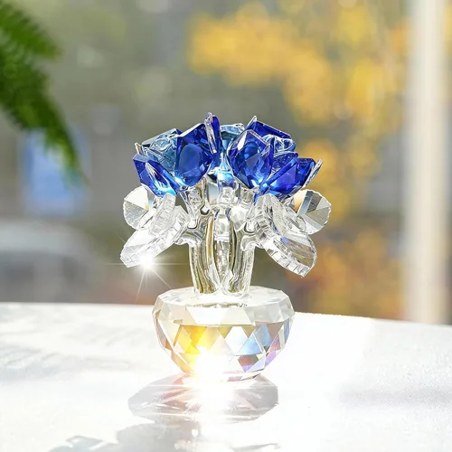 Vista 7 de H&D HYALINE & DORA Figuritas de rosas de cristal azul con caja de regalo