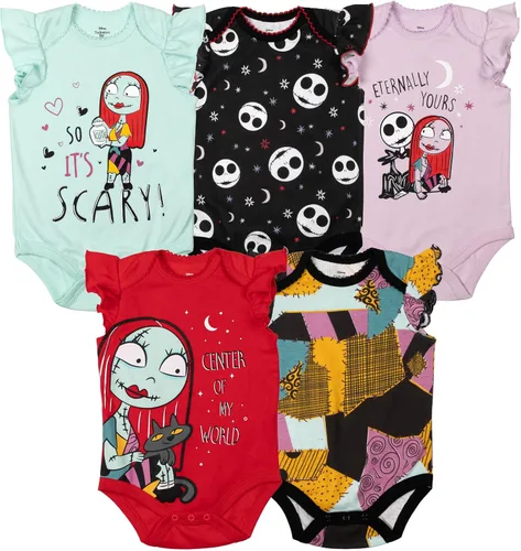 Vista 6 de Disney Nightmare Before Christmas Sally Jack Skellington - Paquete de 5 mamelucos para bebés recién nacidos a bebés Multi