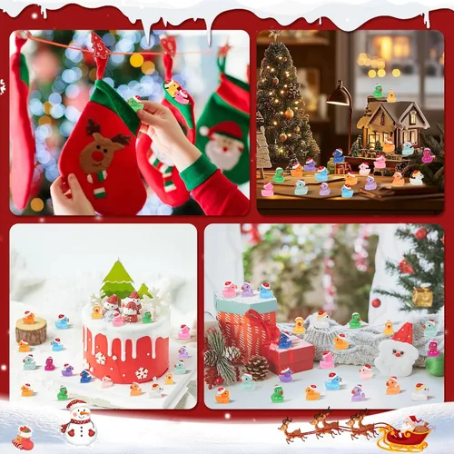Vista 5 de 160 piezas de patos pequeños de Navidad con gorro de Santa, mini patos de resina, patitos pequeños de plástico para Navidad, accesorios para casa
