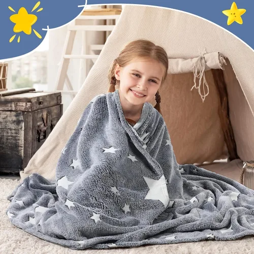 Vista 3 de 2 mantas que brillan en la oscuridad, regalos de Navidad y cumpleaños para niños, manta de franela suave y cálida para niños y niñas, 47 x 59