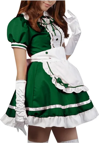 Vista 6 de QIGUANDZ Disfraz de cosplay de anime de Halloween, talla grande, conjunto de vestido de sirvienta de Lolita, decoración de botones, vestido clásico