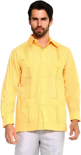 Vista 4 de Mojito Collection Camisa Guayabera clásica de mezcla de polialgodón de manga larga, Oro
