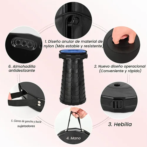 Vista 3 de Taburete plegable portátil, paquete de 2 con cojín, 400 libras