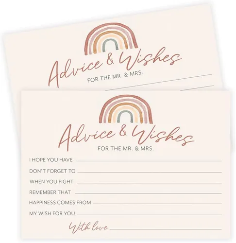 Vista 2 de Printed Party Tarjetas de consejos de boda y buenos deseos, tema boho arco iris, juego de 50