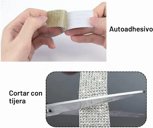 Vista 2 de Cinta de diamantes de imitación de cristal autoadhesiva plateada de 12 filas de 4 yardas con diamantes de imitación de 0.079 pulgadas con purpurina