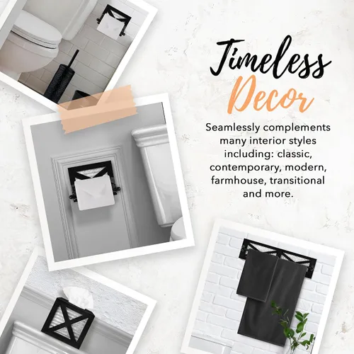 Vista 4 de Autumn Alley Portarrollos de papel higiénico de granja negro – Accesorio decorativo de baño de granja – Madera negra y metal galvanizado corrugado