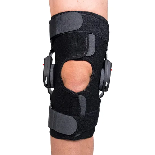 Vista 3 de Rally ROM Rodillera con bisagras, soporte de rodilla de compresión ajustable con bisagras ROM extraíbles y control de flexibilidad de bloqueo