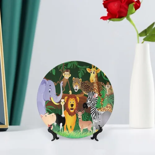Vista 6 de Plato decorativo de 6 pulgadas, manualidades de cerámica del zoológico, animales en la selva, placa de exhibición divertida para cenas, eventos