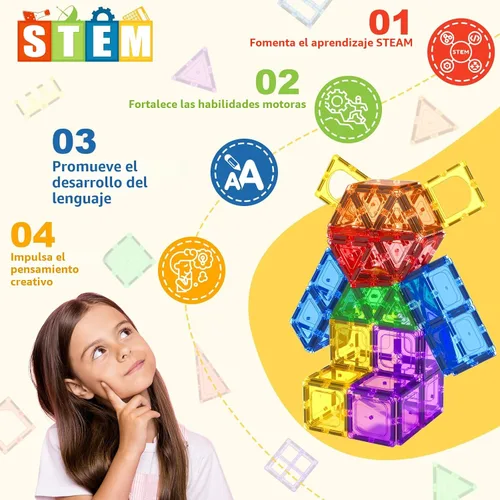 Vista 2 de Coodoo 60 PIEZAS Bloques Magnéticos de Construcción para Niños Juguetes STEM Bloques Magnéticos Juguetes Sensoriales Juegos para Niños Imán Juego