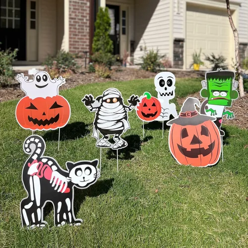 Vista 10 de Letreros iluminados para patio, accesorios de Halloween, estacas de patio, calabaza, fantasma, letrero de patio con estacas para decoraciones
