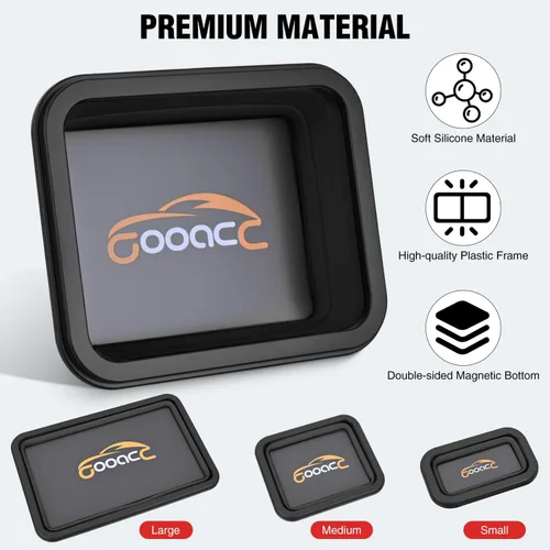 Vista 3 de GOOACC Juego de bandejas magnéticas plegables de 3 tamaños, bandejas de herramientas plegables de silicona negra, organizador para tornillos