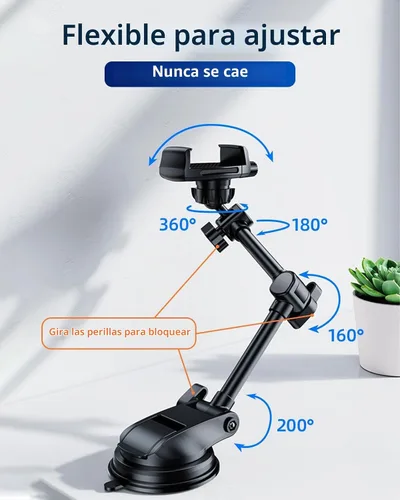 Vista 2 de Soporte para teléfono de automóvil para parabrisas y ventana, grabación de video, filmación de vlogging, multiángulo ajustable y giratorio y sin