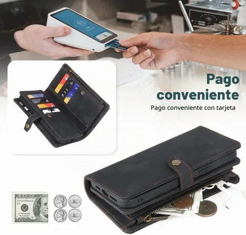Vista 6 de TwoHead - Funda tipo cartera para Samsung Galaxy S22, 11 tarjeteros, color negro Sueño Negro