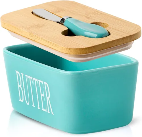 Vista 13 de Hasense Mantequillera con Tapa, Plato de Mantequilla de Cerámica con Cuchillo para Encimera, Recipiente Hermético Cubierto para Mantener Negro