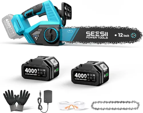Vista 13 de SEESII Mini motosierra sin escobillas de 6 pulgadas, sierra de mano con 2 baterías de 2000 mAh, motosierra inalámbrica con engrasador automático