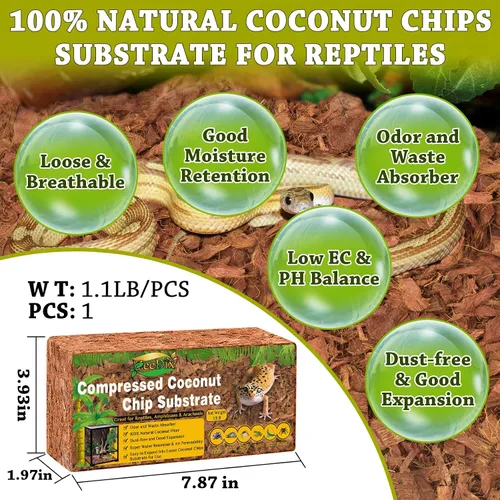 Vista 2 de ZeeDix - Chips de cáscara de coco orgánico para reptiles, sustrato de chips de coco para cama de serpiente, chips de fibra de coco para reptiles