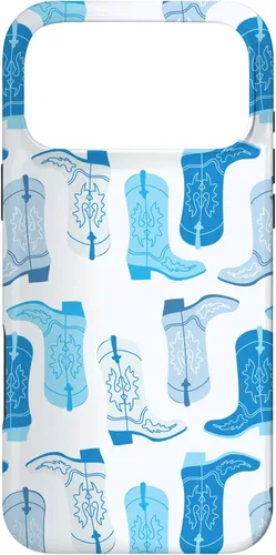 Vista 22 de Cowboy Boot Illustration Preppy Western Pastel Blue and Cyan Case for iPhone 17