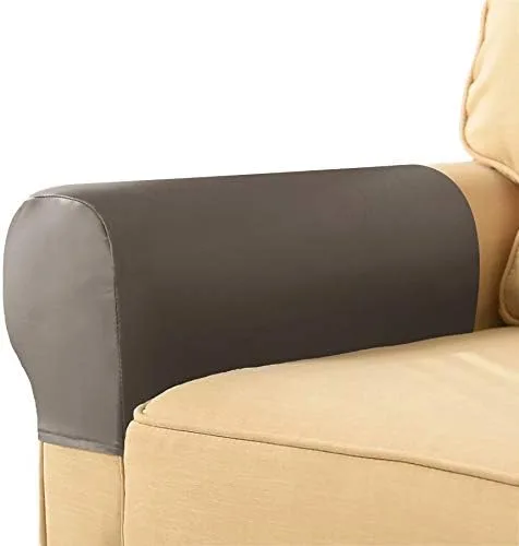 Vista 6 de EIVMAX Juego de 2 fundas elásticas impermeables de piel sintética para reposabrazos para sillas y sofás, fundas para sillón reclinable, Negro