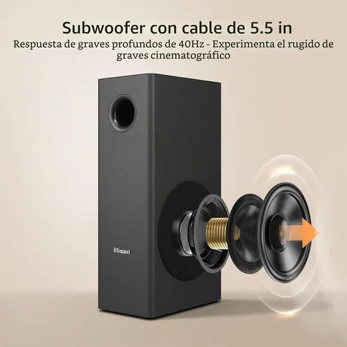 Vista 3 de Elimavi Barra de sonido de 2.1 canales con subwoofer de 5.5 pulgadas