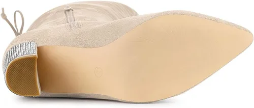Vista 6 de Allegra K Botas altas de tacón grueso con diamantes de imitación brillantes para mujer