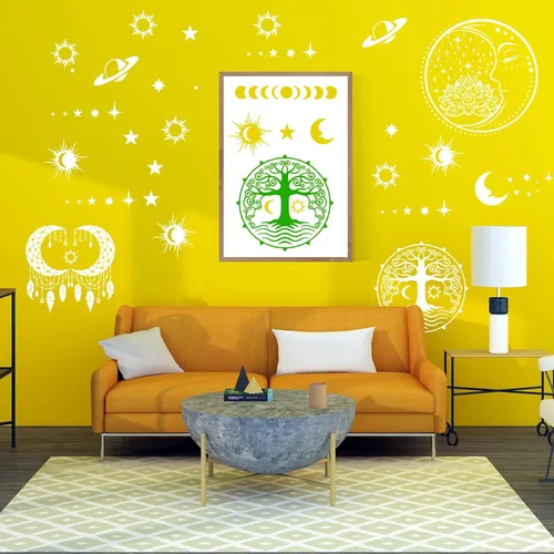 Vista 8 de 9 plantillas grandes de mandala de sol y luna, plantillas de pintura para manualidades, plantillas reutilizables, plantillas celestiales
