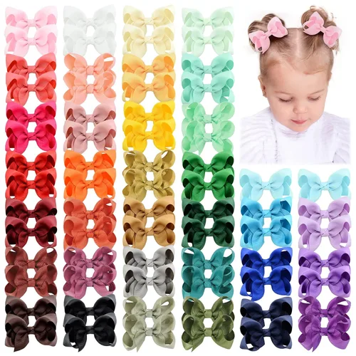 Vista 8 de 50 piezas de lazos de cabello para niñas de 7,6 cm con cinta de grogrén y pinzas de cocodrilo, accesorios para el cabello para bebés, niñas, niños