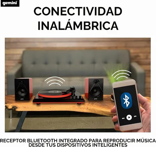 Vista 10 de Gemini Sound TT-900 - Elegante tocadiscos de 3 velocidades con Bluetooth inalámbrico, control de tono y potentes altavoces de 50 W (rojo)
