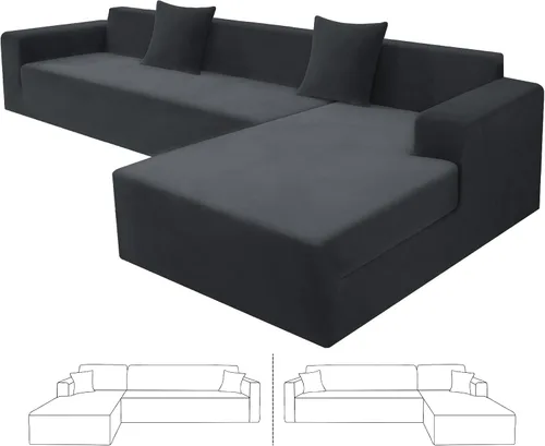 Vista 28 de ZNSAYOTX Fundas para sofá modular de terciopelo suave, fundas de felpa de lujo con parte inferior elástica para sofá modular en forma de L, 2
