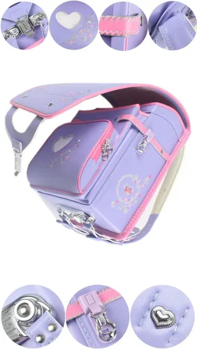 Vista 4 de randoseru ransel bolsos escolares japoneses de lujo para niños niñas gran capacidad Senior PU cuero ligero mochila, Cereza, Viajar