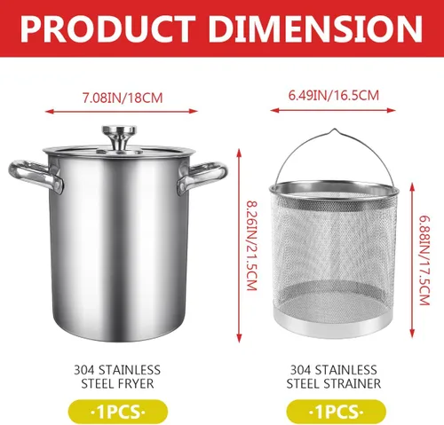 Vista 2 de Freidora con tapa y cesta – Vaporizador de espárragos de acero inoxidable 2 en 1 olla con vapor de malla para papas fritas, pollo, cocinar verduras
