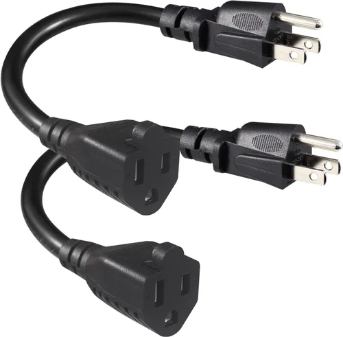 Vista 10 de [1 Pack] Cable de extensión de alimentación corto de 6 pulgadas - Cable de extensión de 3 clavijas mini negro para interiores con puesta a tierra