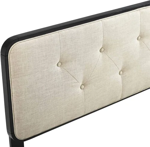 Vista 5 de Modway MOD-6233-BLK-BEI Collins - Cabecero tapizado con botones de tela y madera para cama matrimonial, color negro y beige