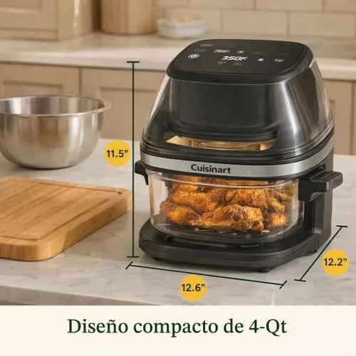 Vista 12 de Cuisinart ClearView - Freidora de aire de 4 cuartos con cesta de vidrio y placa antiadherente de cerámica sin PFAS, 5 funciones de cocción, 2