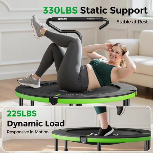 Vista 4 de BCAN 40"/38" Foldable Mini Trampoline, Rebounder Trampoline for Adults, U/T Adjustable Foam Handle, Exercise Rebounder for Adults Indoor/Garden
