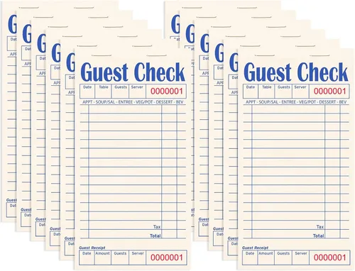 Vista 45 de Libros de cheques de invitados para servidores, bloc de notas de servidor, paquete de 12, papel de color natural, bloc de notas para camarera