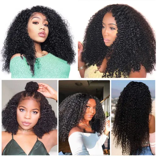 Vista 4 de Peluca de cabello humano rizado afro de 13 x 4 HD, pelucas de encaje frontal HD de 200 de densidad, sin pegamento, pelucas de cabello humano Natural