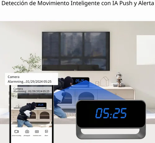 Vista 5 de Reloj de cámara oculta, mini cámara inalámbrica para niñera